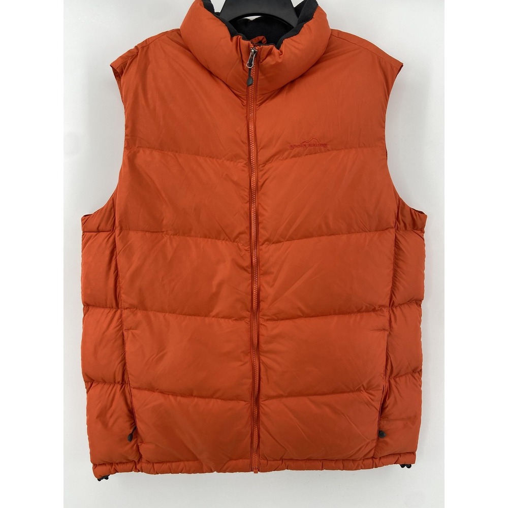 Eddie Bauer Vest Mens Large Tall Orange Goose Down Puffer EB700 Quilted Outdoor
